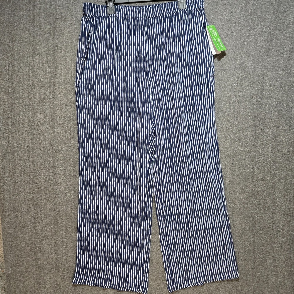 Lands' End EcoVero High Rise Casual Pull On Pants Sz 16 Navy/White Stripe NWT